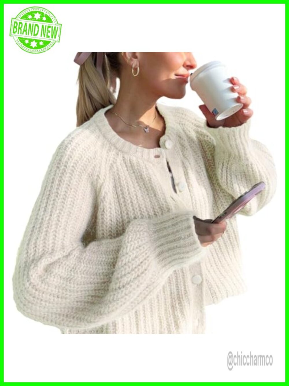 Women's Button Down Chunky Knit Cardigan Long Sleeve Open Front Sweater